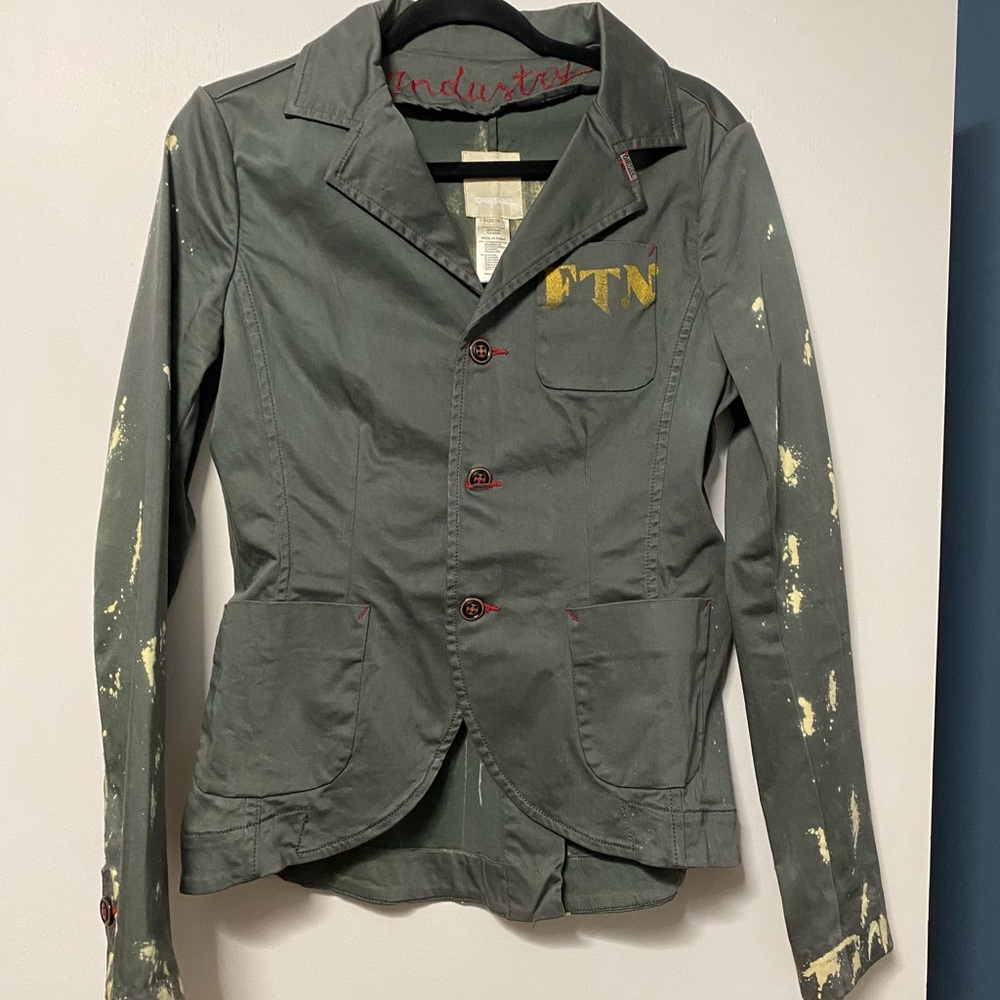 Diesel Olive Green Blazer with Bleached Sleeves and Back